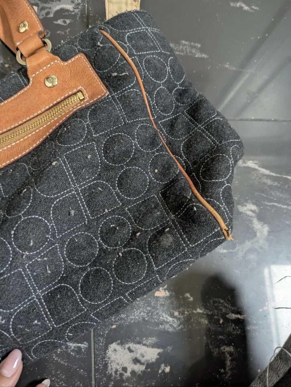 Kate Spade Gray Wool Geometric Pattern Handbag